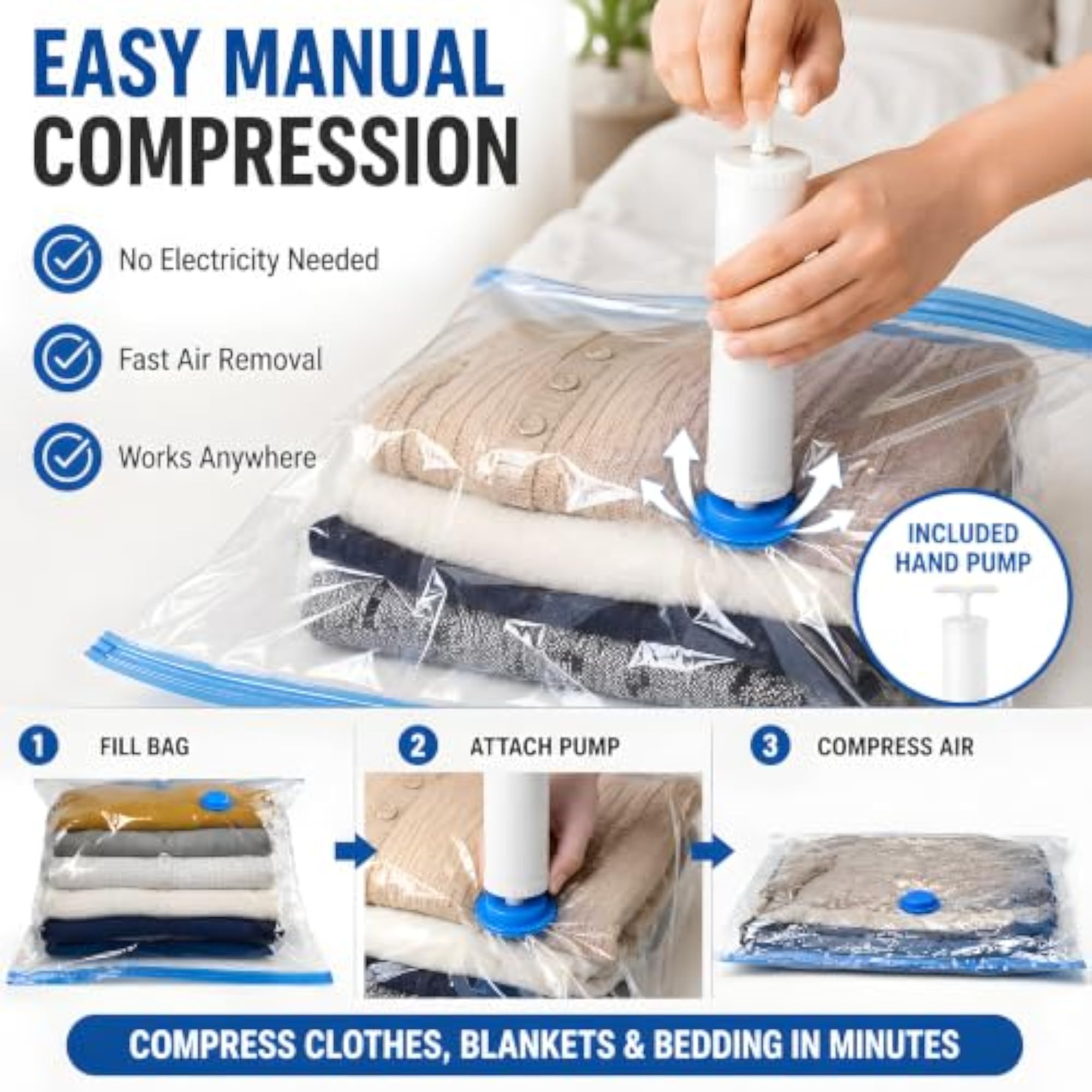 Vacuum Bags for Clothes with Hand Pump, 5 Pack